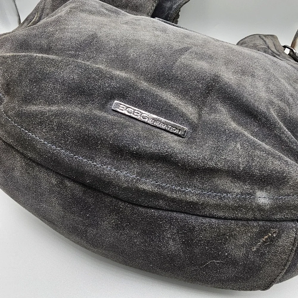 BCBG Generation Suede Large Hobo Bag Fume Gray Magnetic Snap - Picture 8 of 12